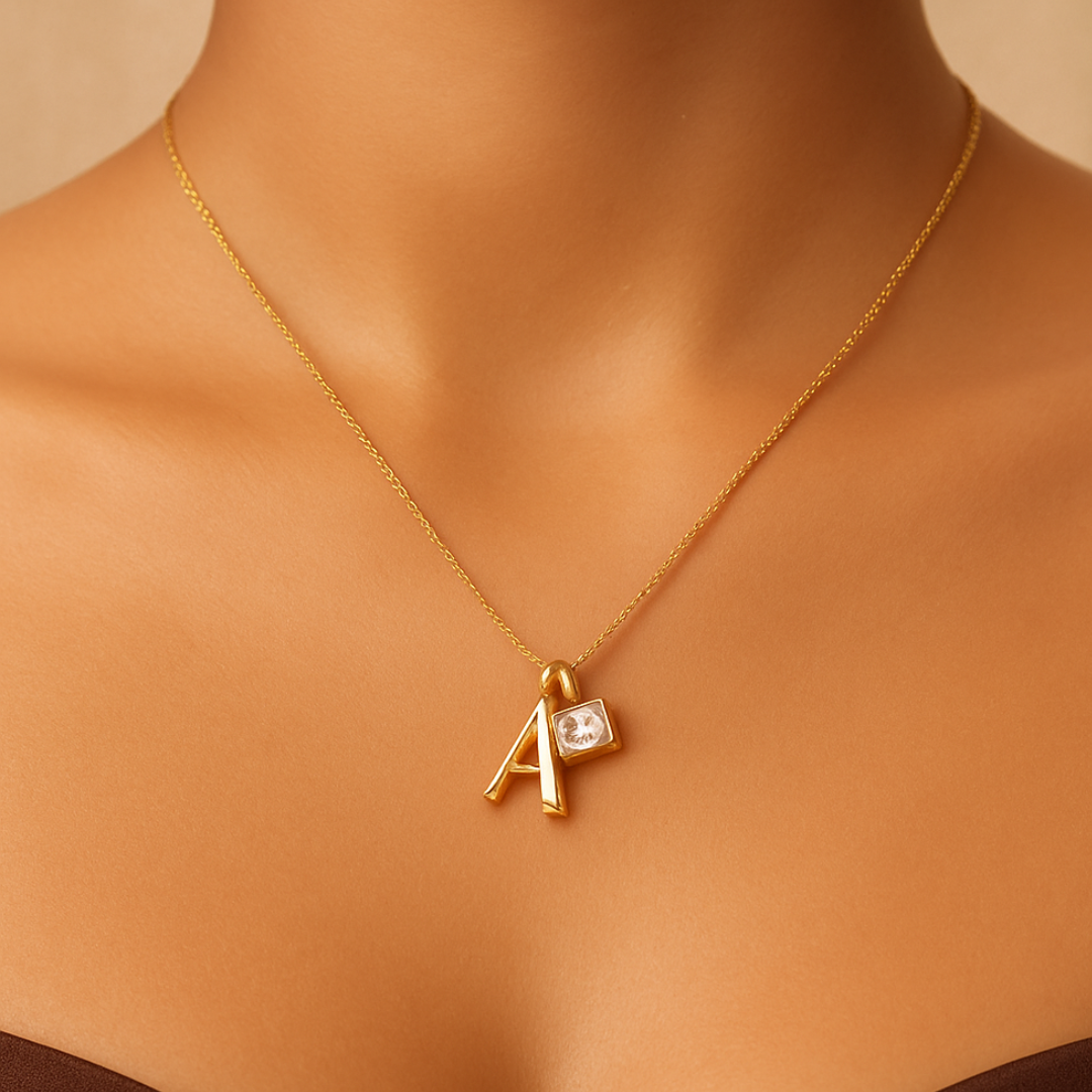 Initial & Birthstone Charm Necklace